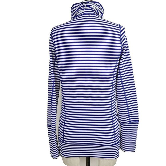Lululemon In Stride Jacket 4 Blue White Striped Knit Full-Zip Thumbholes - Picture 3 of 10